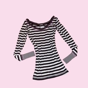 vintage black and white striped long sleeve pink stitching